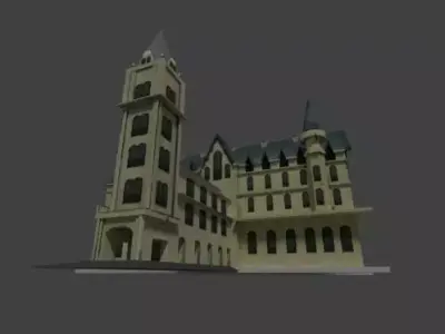 School 3d building with clock tower 3D model