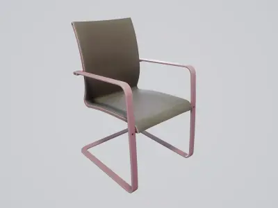 Modern chair warm grey linen - light pink painted wood Low-poly 3D model