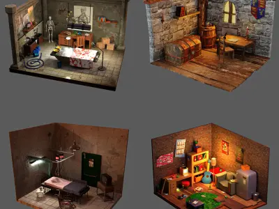 20 High detailed 3D isometric rooms and scenes Mega pack 3D model