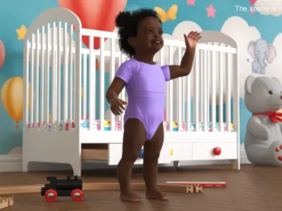  Little Girl Light Black Skin in Bodysuit Rigged for Cinema 4D 