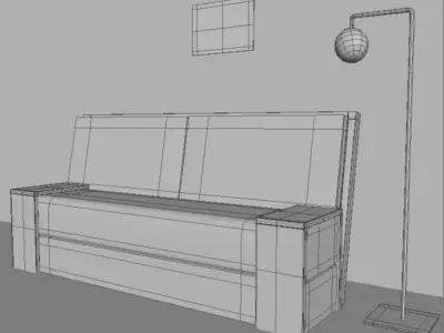 Sofa with floor lamp Low-poly 3D model