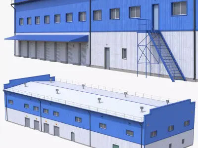 Industrial Building 17 Blue Low-poly 3D model