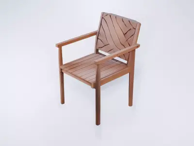 Low Poly Wooden Garden Chair - Outdoor Visualization Prop 3D model