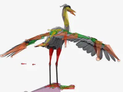  Great Blue Heron Eats Frog Rigged For Blender 