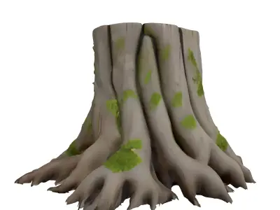 Realistic Mossy Tree Stump and Roots Low-poly 3D model