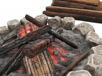 Campfire wood stack cartoon 3D model