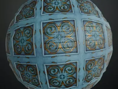 Ornate Blue Painted Wood Tiles PBR Texture