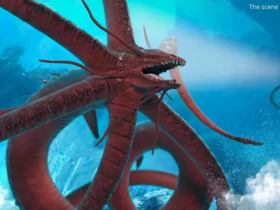  Alien Aquatic Predator with Elongated Limbs Red Rigged for Cinema 4D 