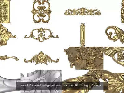 set of 10 carved vintage patterns  ready for 3D printing 3D Model Pack