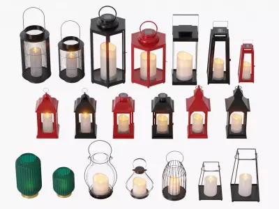 lantern collection candle in glass 3D Model Pack