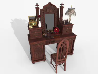 Victorian dressing table - openable Low-poly 3D model