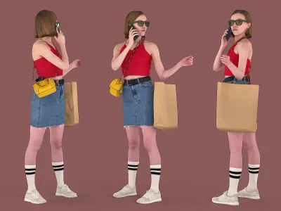 Shopaholic woman holding bag 3D model