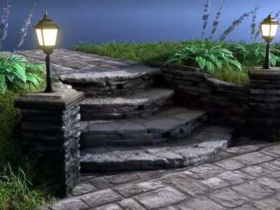 Flagstone Entrance Stairs 3D model