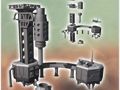 Set of futuristic giant drill with drilling hole and sorting ann 3D print model