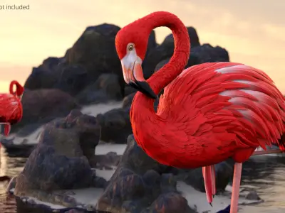  Standing Flamingo Bird on One Leg Red 