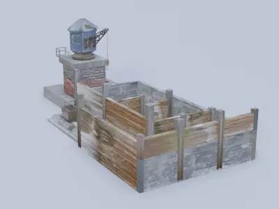 Old railway coaling plant Low-poly 3D model
