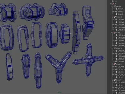 Sci-Fi Light Kitbash set 3D model