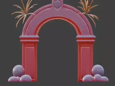 High-Quality 3D Cartoon New Year Portal Gate Low-poly 3D model