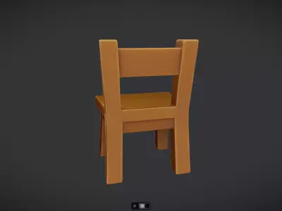 Simple wooden chair cartoon style 3D model
