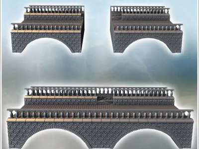 Damaged brick bridge with classic-style parapet and double arche 3D print model