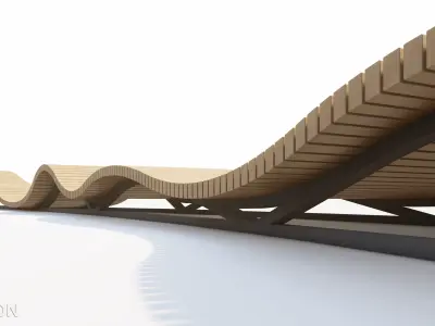 Wooden Deck Bench 3D model