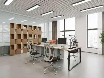 Modern Open-Plan Office Workspace with Glass Partitions 3D model