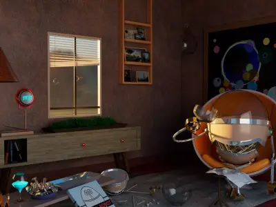 Stylized Futuristic Robot Living Room - Fully Textured Low-poly 3D model