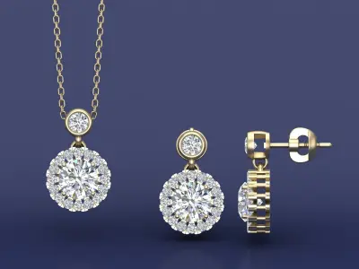 One Carat Diamond Jewelry of Necklace and Earrings Set 3D print model