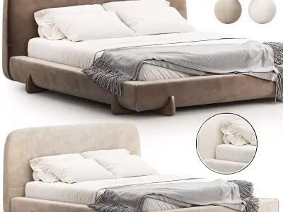 Stivale Light Brown Velvet Queen Bed 3D model