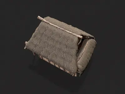 Primitive Wooden Shelter with Thatch Roof 5 Low-poly 3D model