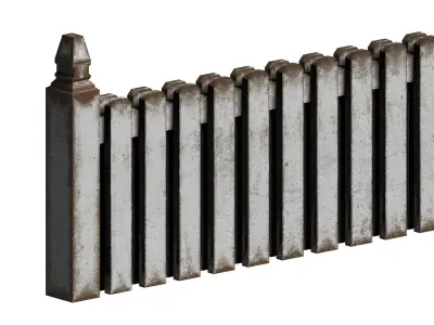 Wooden white fence Low-poly 3D model