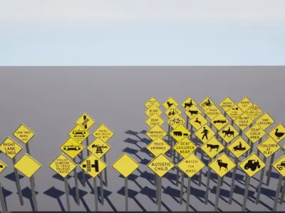 Traffic signs USA warning series Low-poly 3D model