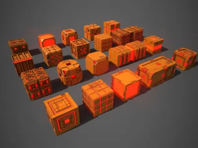 Sic-Fi Box Collection Plastic Low-poly 3D model