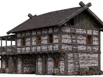 Old Medieval Building House 4K Textures GameReady 63 Low-poly 3D model