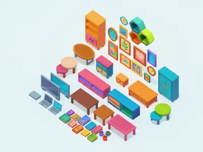 Happy Home - Stylized Living Room Interior Kit - Low Poly 3D Low-poly 3D model