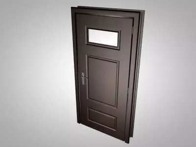 Dark Wood Interior Door with Upper Frosted Glass Panel Low-poly 3D model