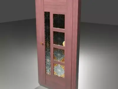 door1 wooden door with glass panels 3D model