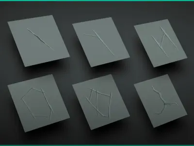 Stylized Rock Damage and Cracks - 40 ZBrush VDMs and alphas 3D model