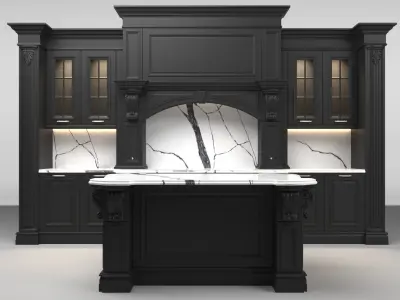 Black classic kitchen Neff with callacata stoneware 3D model