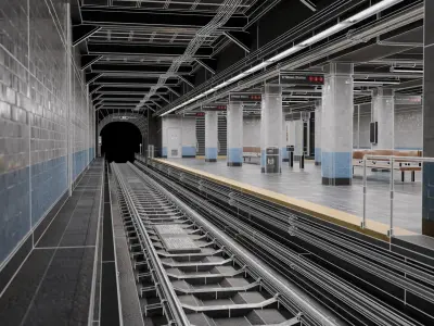 NYC Style Subway Platform Low-poly 3D model
