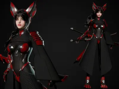 Cosmo Fox Girl Sci-fi Kitsune - Game Ready Low-poly 3D model