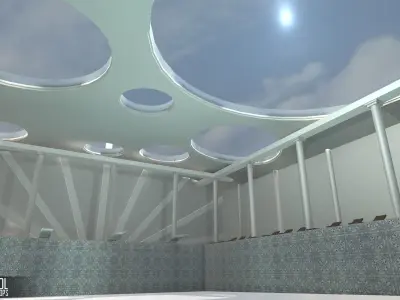 Small pool - interior and props Low-poly 3D model