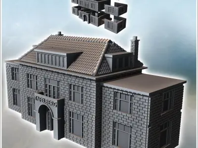 Modern stone hotel De Tafelberg Oosterbeek Netherlands - World W 3D print model