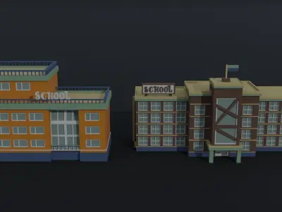 Cartoon Schools Polygonal Style Low-poly 3D model