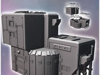 Futuristic fortified base with steel walls and armored tower wit 3D print model