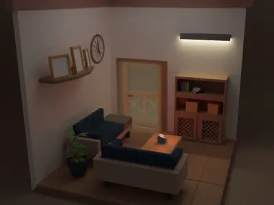 Interior-building living room isometric 3D model Free 3D model