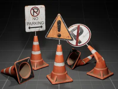 Used Road Props batch01 Low-poly 3D model