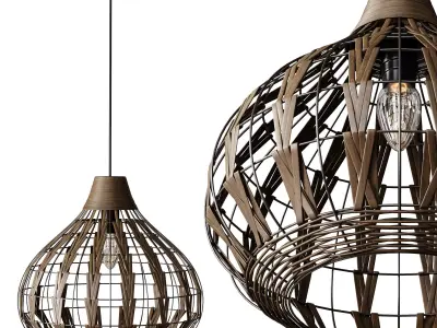 Retro Coffee Bamboo Rattan Pendant Light 3D model