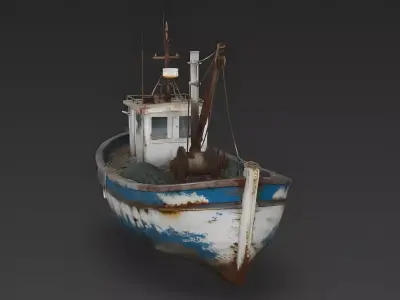 Weathered Wooden Fishing Trawler 3D Model Low-poly 3D model