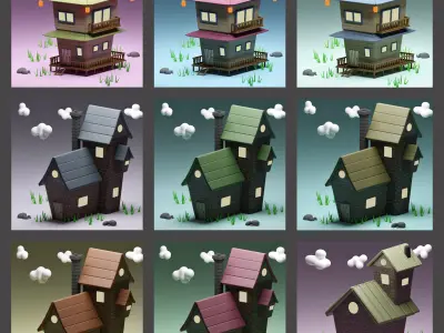DIFFERENT HOUSE Low-poly 3D model
